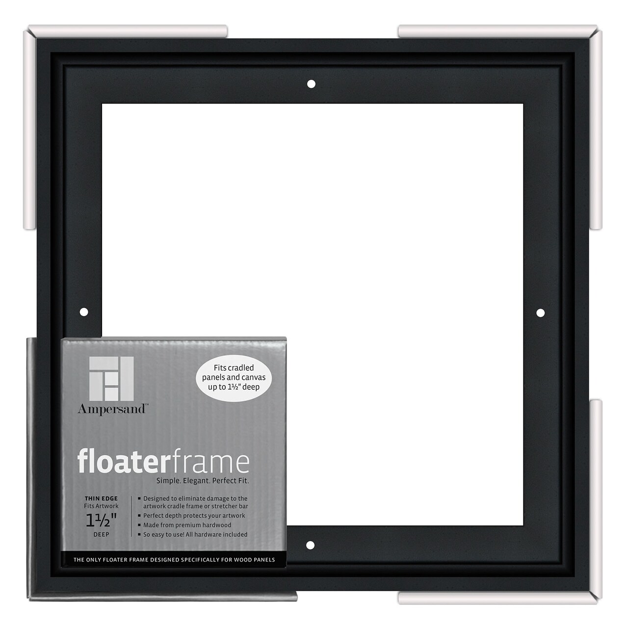 Ampersand Art Floaterframe, Thin Edge, 1.5" Depth, 10" x 10", Black